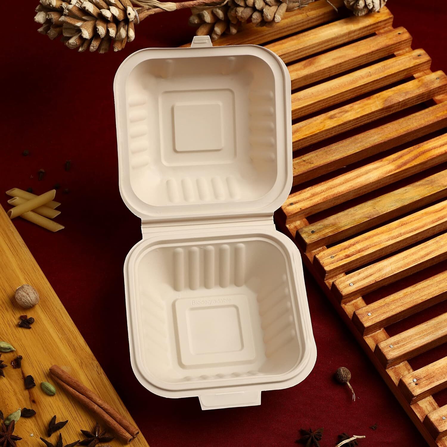 Burger Box Ecofriendly Cornstarch - Corn Starch Material Brown Color | Heat Resistant Leakproof Design Compostable & Sustainable Packaging