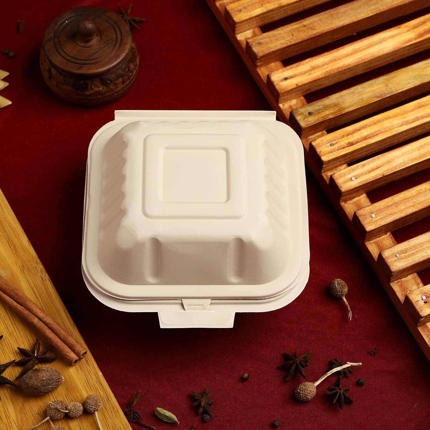 Burger Box Ecofriendly Cornstarch - Corn Starch Material Brown Color | Heat Resistant Leakproof Design Compostable & Sustainable Packaging