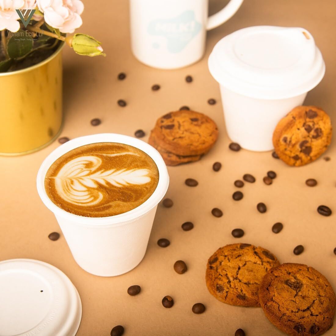 Compostable Cup - 250ml Natural Bagasse, Eco-friendly Biodegradable White Cup For Hot & Cold Beverages