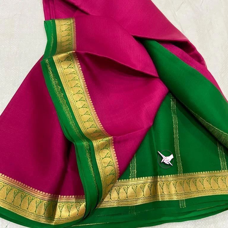 Mysore Silk Saree - Mysore Crape Silk With Beautiful Jari Border, Contrast Blouse, Available In 10 Vibrant Colors, Ethnic Wear With Intricate Zari Work