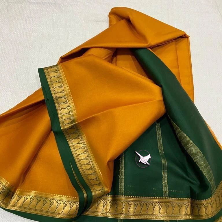 Mysore Silk Saree - Mysore Crape Silk With Beautiful Jari Border, Contrast Blouse, Available In 10 Vibrant Colors, Ethnic Wear With Intricate Zari Work