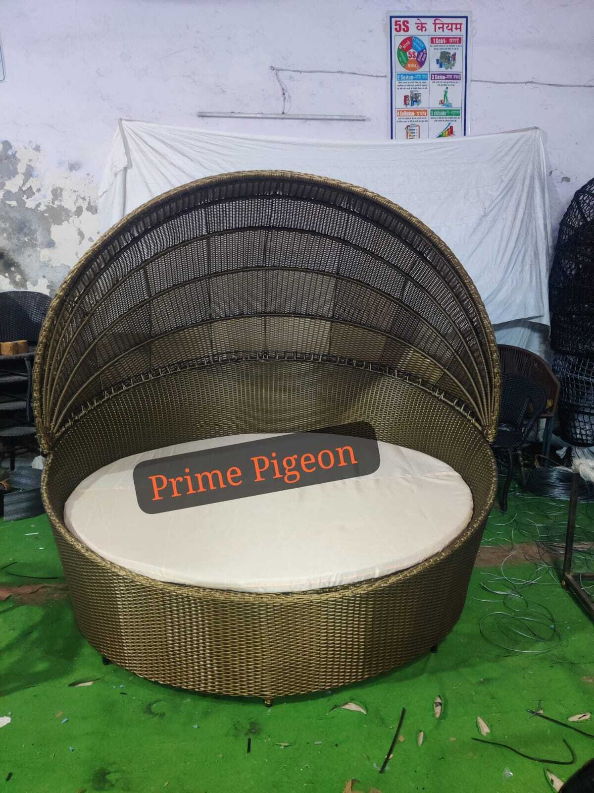 Outdoor Hanging Basket Swing Chair - Poly Nylon & Heavy Iron Frame, 78 Inch Width, Golden/cream Color | All Weather Support, Luxury Comfort, Uv Resistant, Durable Wicker, Easy Care, 3 Year Warranty