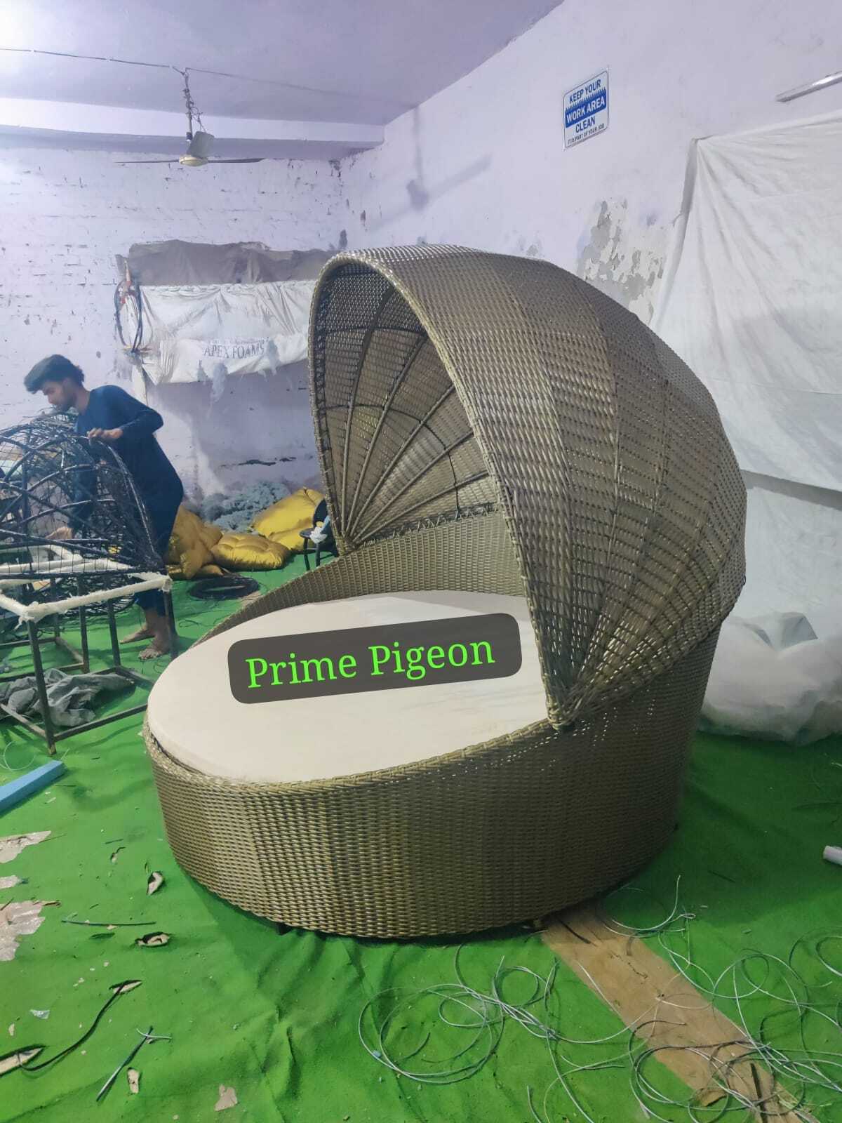 Outdoor Hanging Basket Swing Chair - Poly Nylon & Heavy Iron Frame, 78 Inch Width, Golden/cream Color | All Weather Support, Luxury Comfort, Uv Resistant, Durable Wicker, Easy Care, 3 Year Warranty