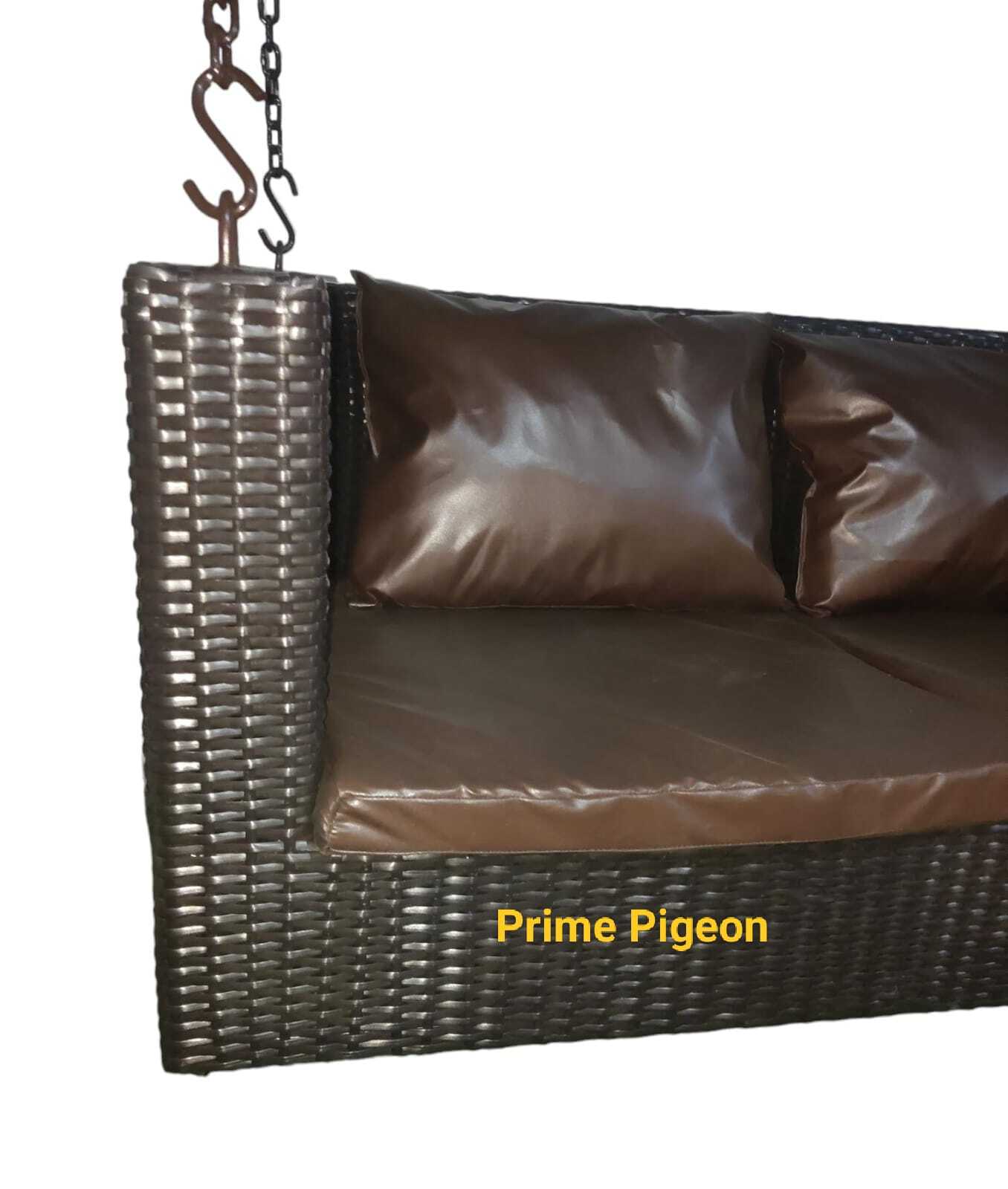 Double Seater Hanging Swing Chair - Poly Nylon & Heavy Iron Frame, Brown Wicker Finish, All Weather Support, Indoor & Outdoor Use, Luxury Comfort, Uv Resistant, Easy To Clean