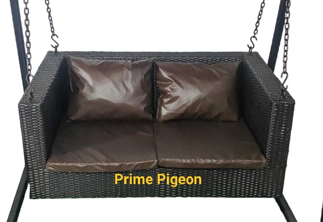 Double Seater Hanging Swing Chair - Poly Nylon & Heavy Iron Frame, Brown Wicker Finish, All Weather Support, Indoor & Outdoor Use, Luxury Comfort, Uv Resistant, Easy To Clean