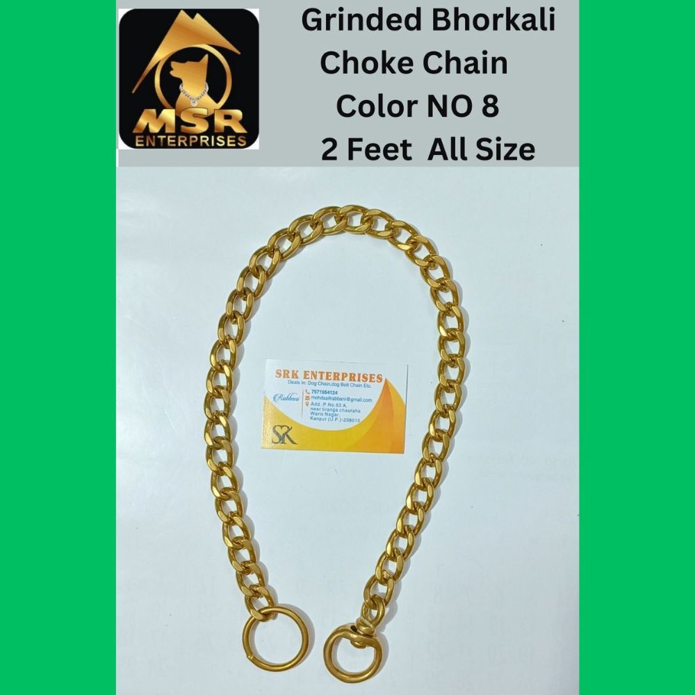 2 Feet Color Grinded Twisted Iron Dog Choke Chain With Brass Bhorkalili - Color: Golden