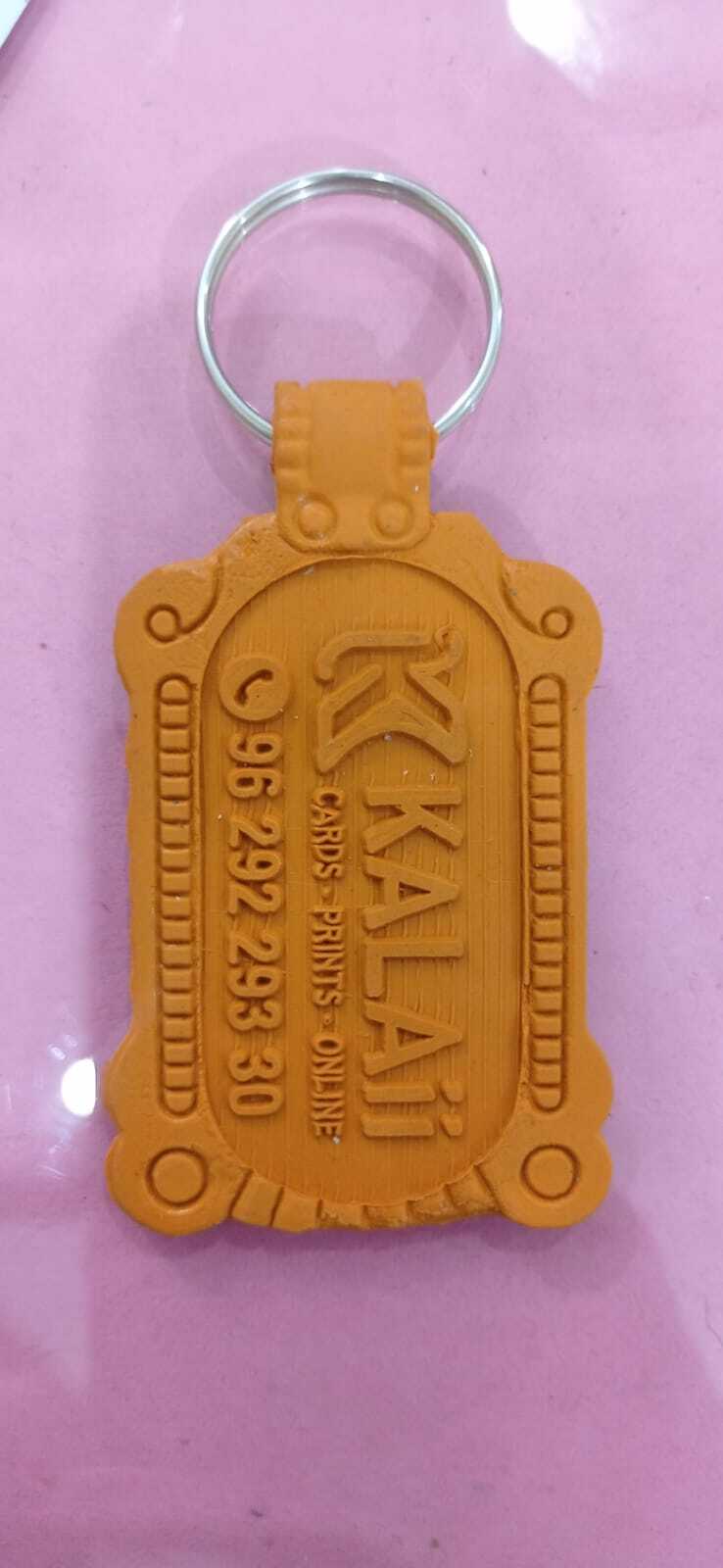 Pvc Rubber Keychain - Pvc Rubber, 50x30 Mm, Orange Rectangular Design | Ideal For Brand Promotion With Metal Ring Attachment