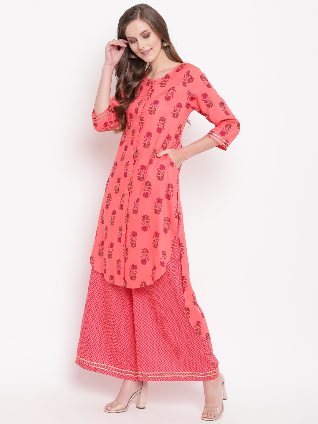 Women Printed Rayon Kurta Set - Size S To Xxl, Pink Color | Breathable, Quick Dry, Full Sleeves, Ethnic Indian Design