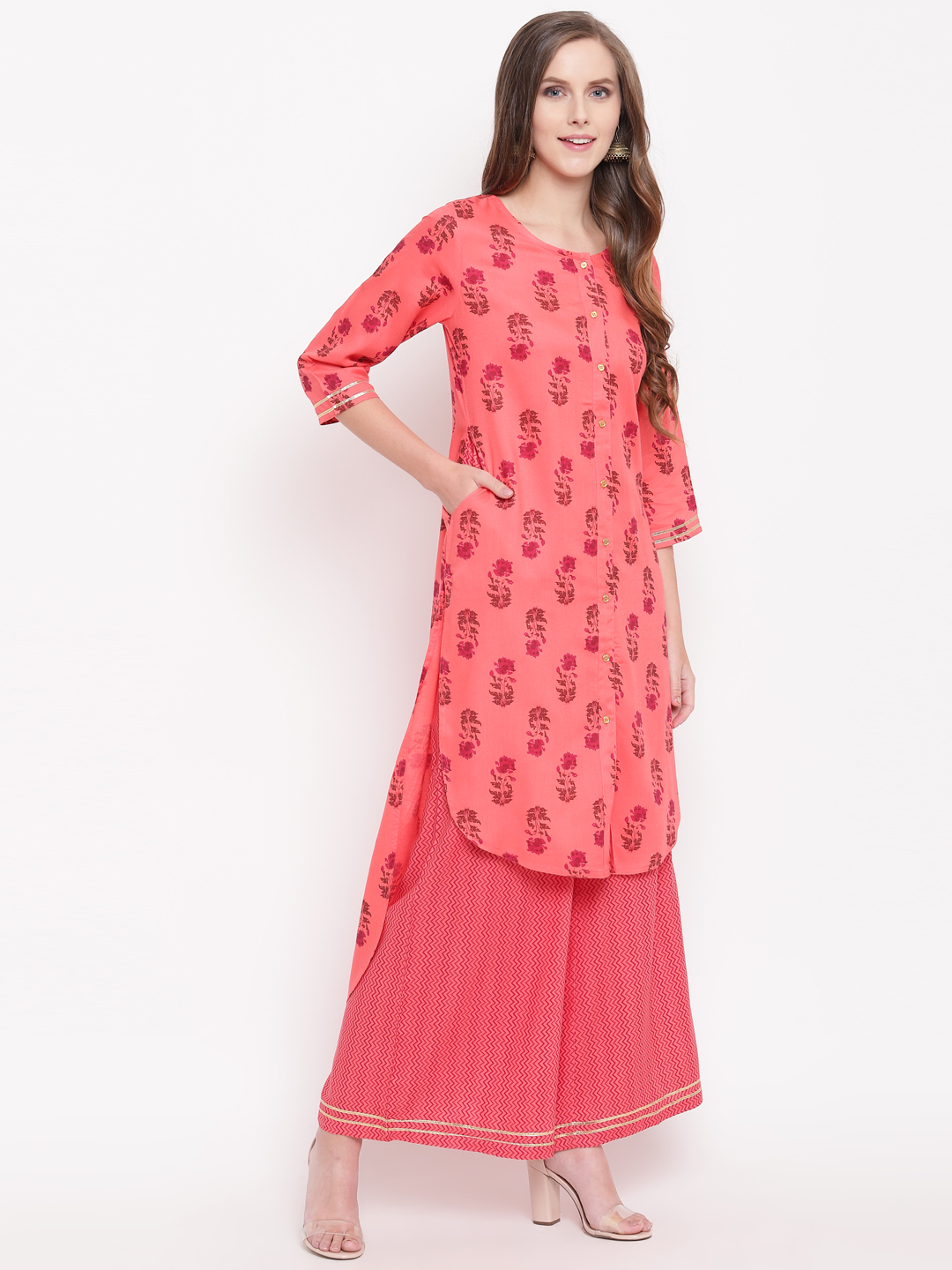 Women Printed Rayon Kurta Set - Size S To Xxl, Pink Color | Breathable, Quick Dry, Full Sleeves, Ethnic Indian Design