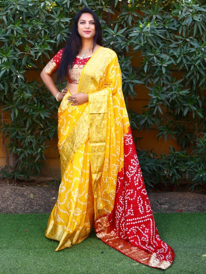 Matka Silk Saree - Pure Bandhej Silk, Standard Size, Blue Color | Elegant Zari Weaving Border, Comfortable Bandhej Drapes With Broad Matka Pattern
