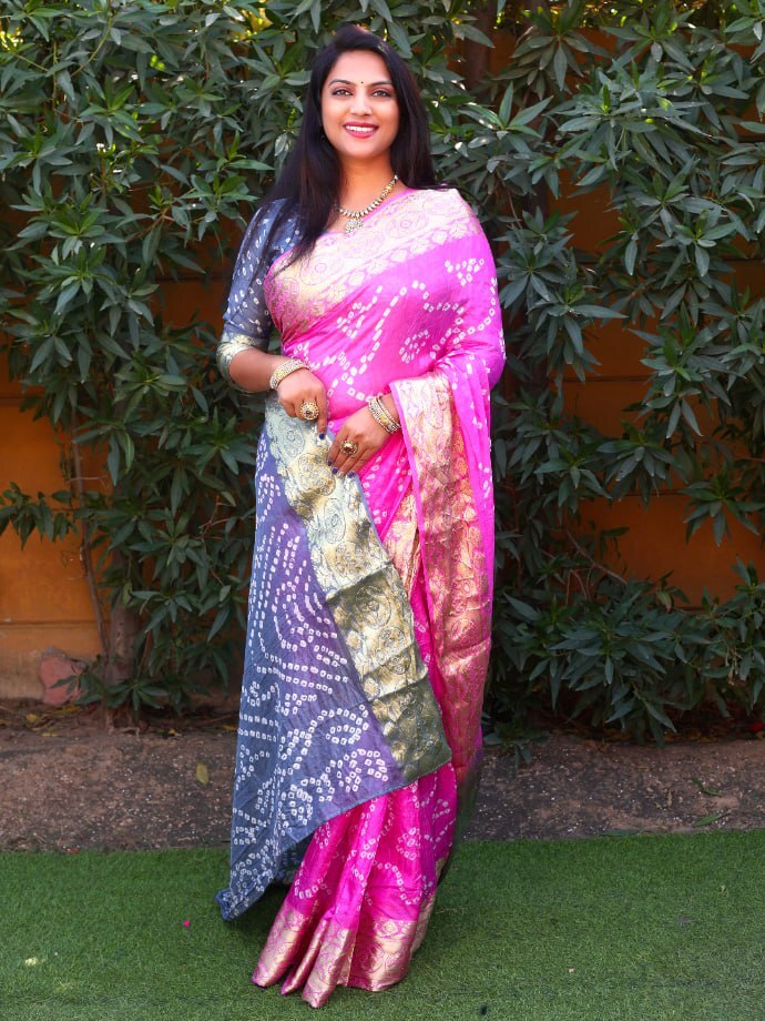 Matka Silk Saree - Pure Bandhej Silk, Standard Size, Blue Color | Elegant Zari Weaving Border, Comfortable Bandhej Drapes With Broad Matka Pattern