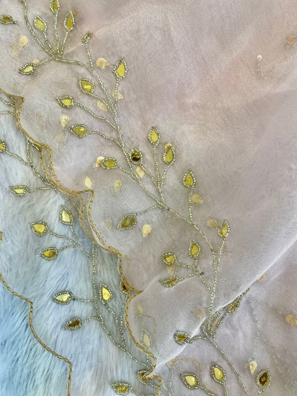 Organza Saree - Sequin Work, Pink Color For Elegant Party Wear