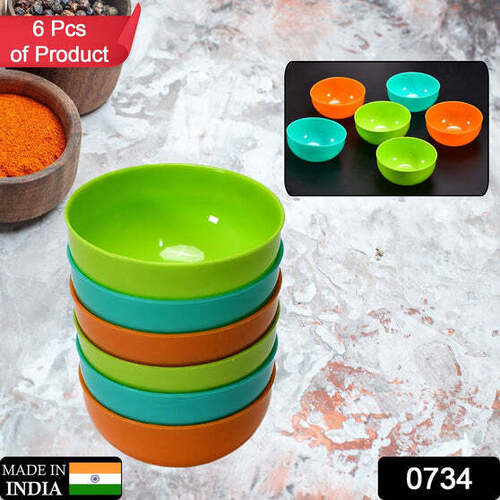 Soup Bowls For Daily Use For Kitchen 6pcs 0734 - Plastic Material, Standard Size 15x10x10 Cm | Ideal For Cereal, Soup, Fruit, Salad, Ice Cream