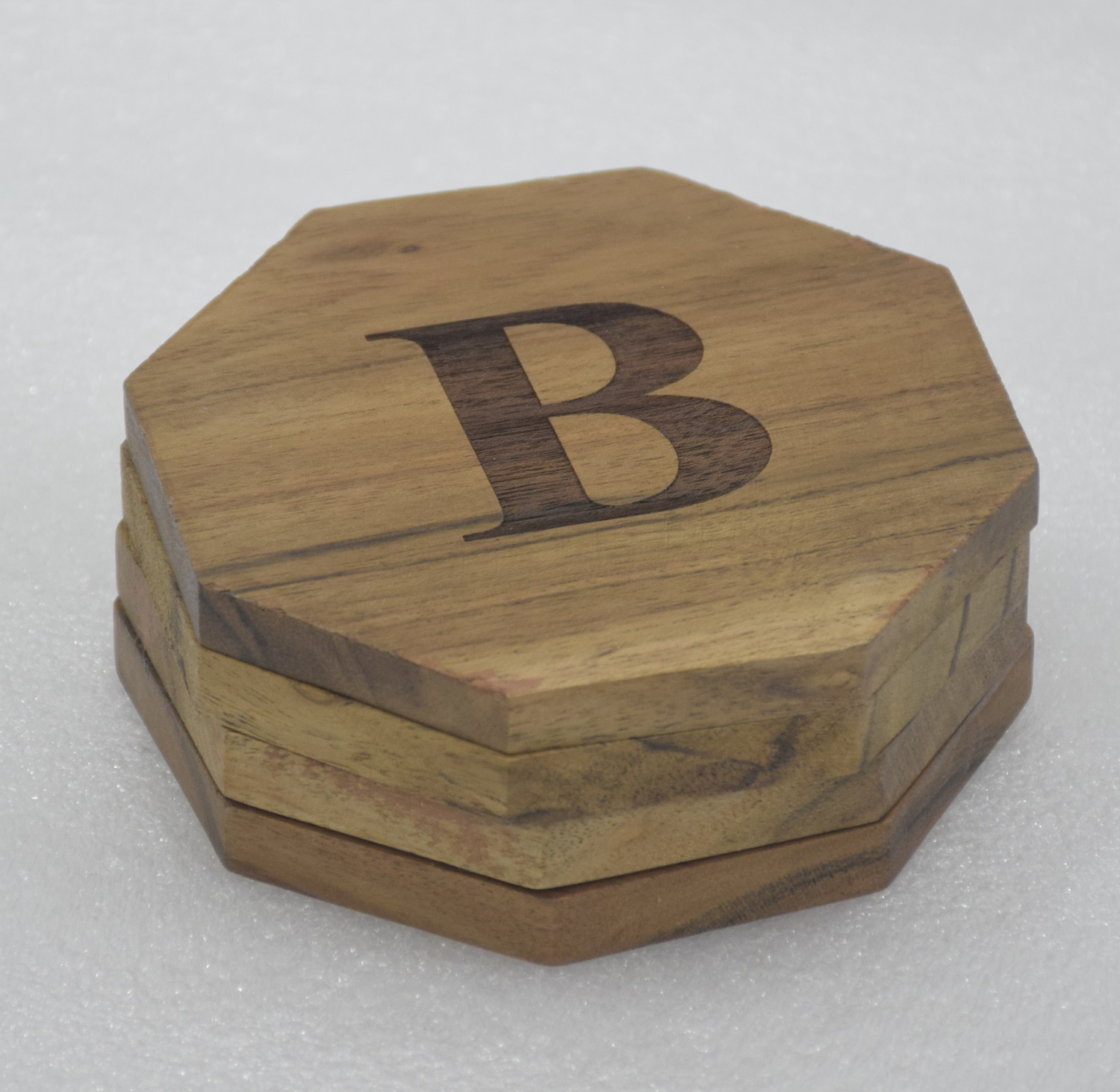 Set Of 3 Wooden 'B' Coaster - Color: Brown