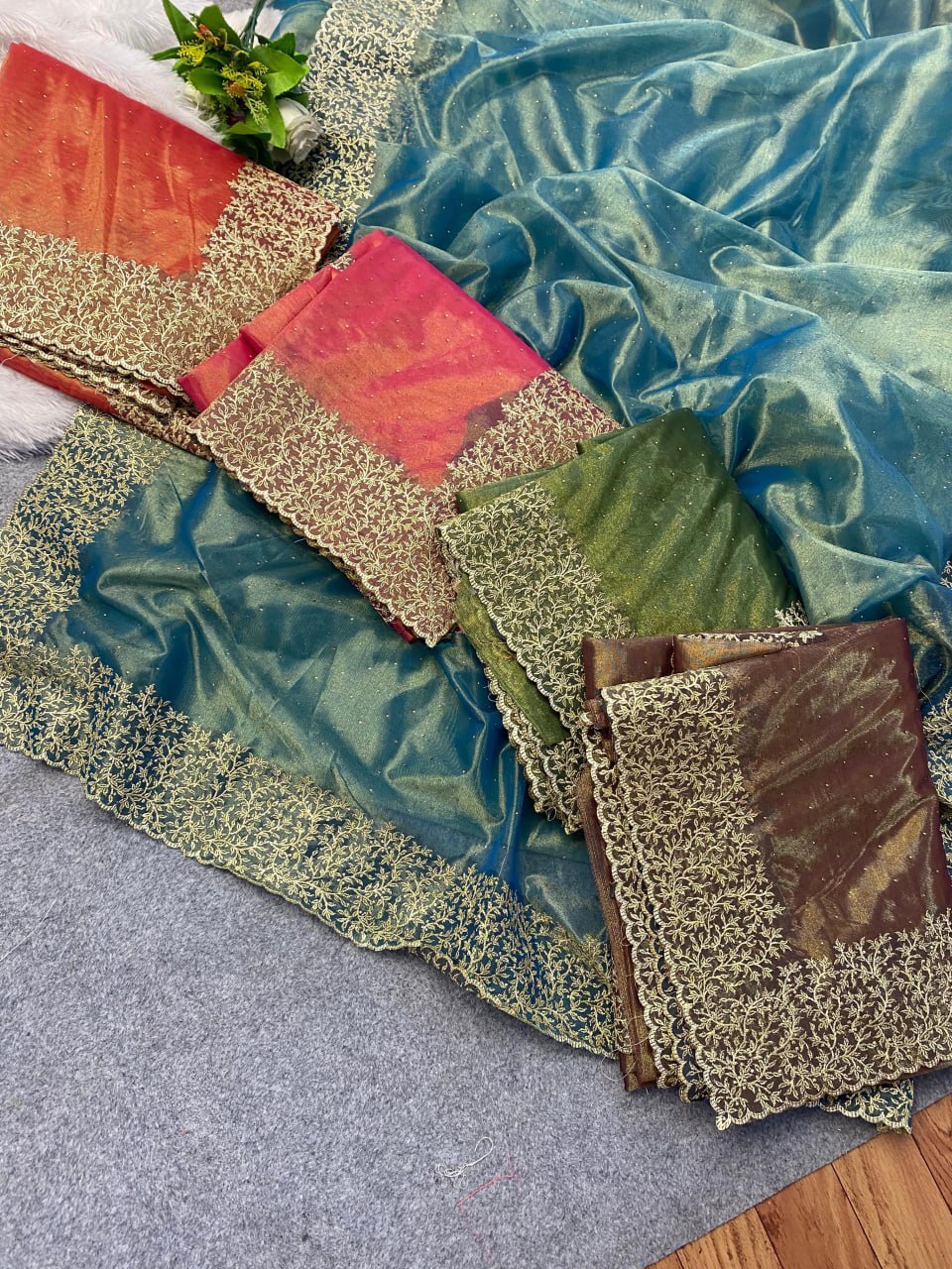 Embroidered Sarees - Silk Material, 5 Colour Options | Party Wear With Zari Work