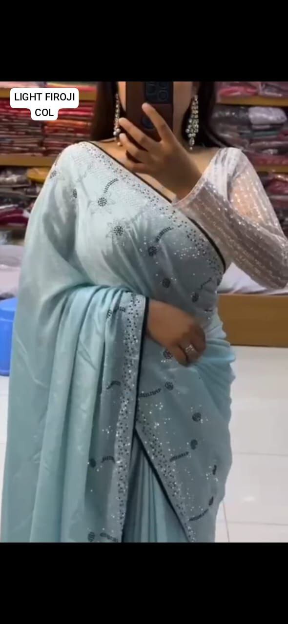 Chinon Chiffon Party Wear Saree - Elegant Black & Silver Beaded Design, White Latkan Blouse With All Over Work