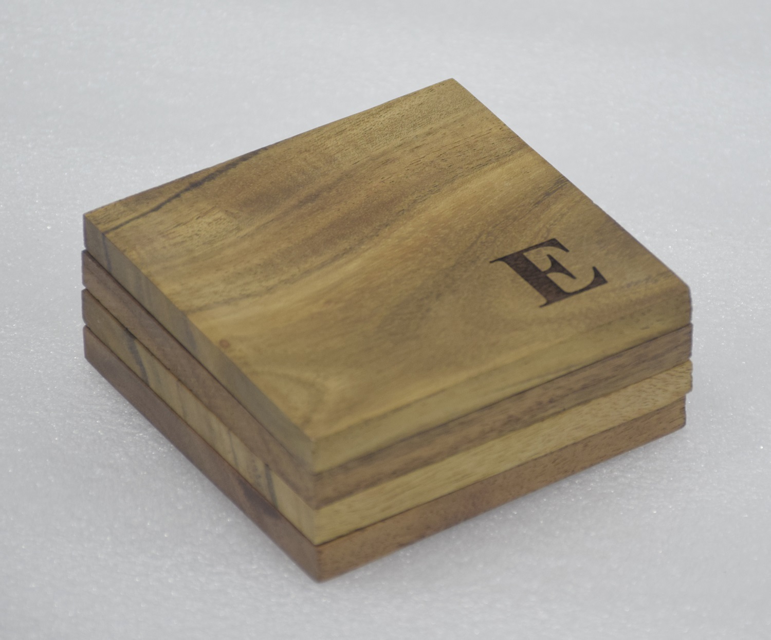 Wooden Round "E" Coaster - Color: Brown