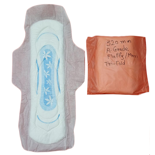 320 MM A Grade Flufly-Maxi Tri-Fold Sanitary Napkin - Orange, Customized Size | High Quality, Superior Absorption, Disposable for External Use