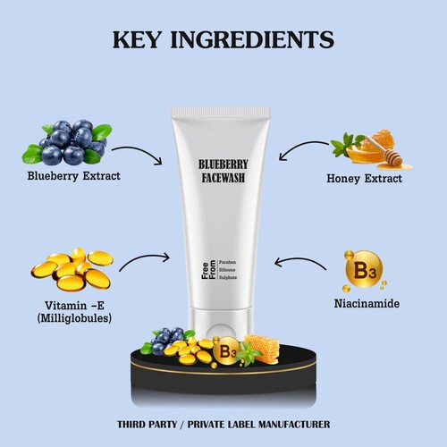 Blueberry Face Wash - Gel Formula, Blue Color | Natural Antioxidant, Deeply Moisturizing with Glitter Effect, Safe for All Skin Types