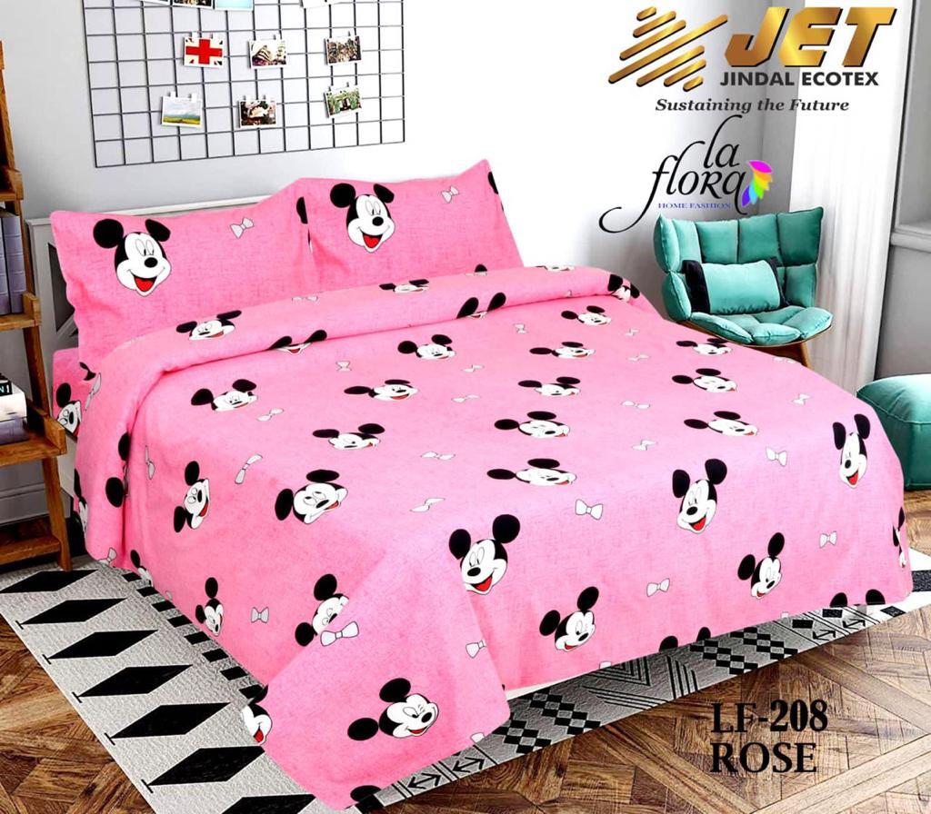 Printed Bedsheet - Cotton, Double Size, Rose Color | Character-themed Design, High Thread Count, Soft & Comfortable, Machine Washable