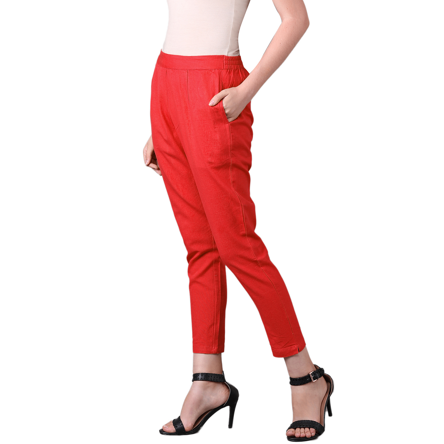 Ladies Red Cotton Flex Pant - Feature: Washable