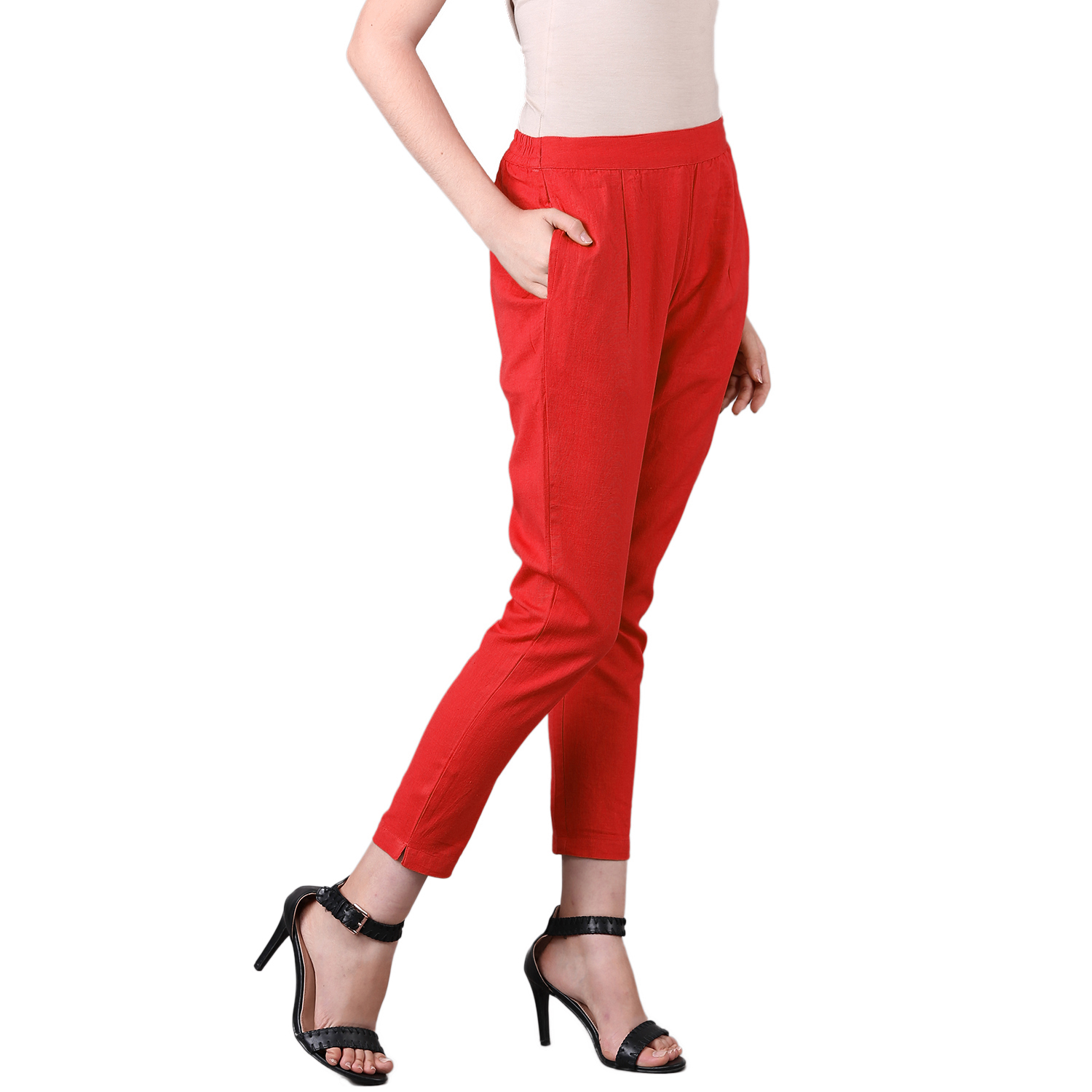 Ladies Red Cotton Flex Pant - Feature: Washable