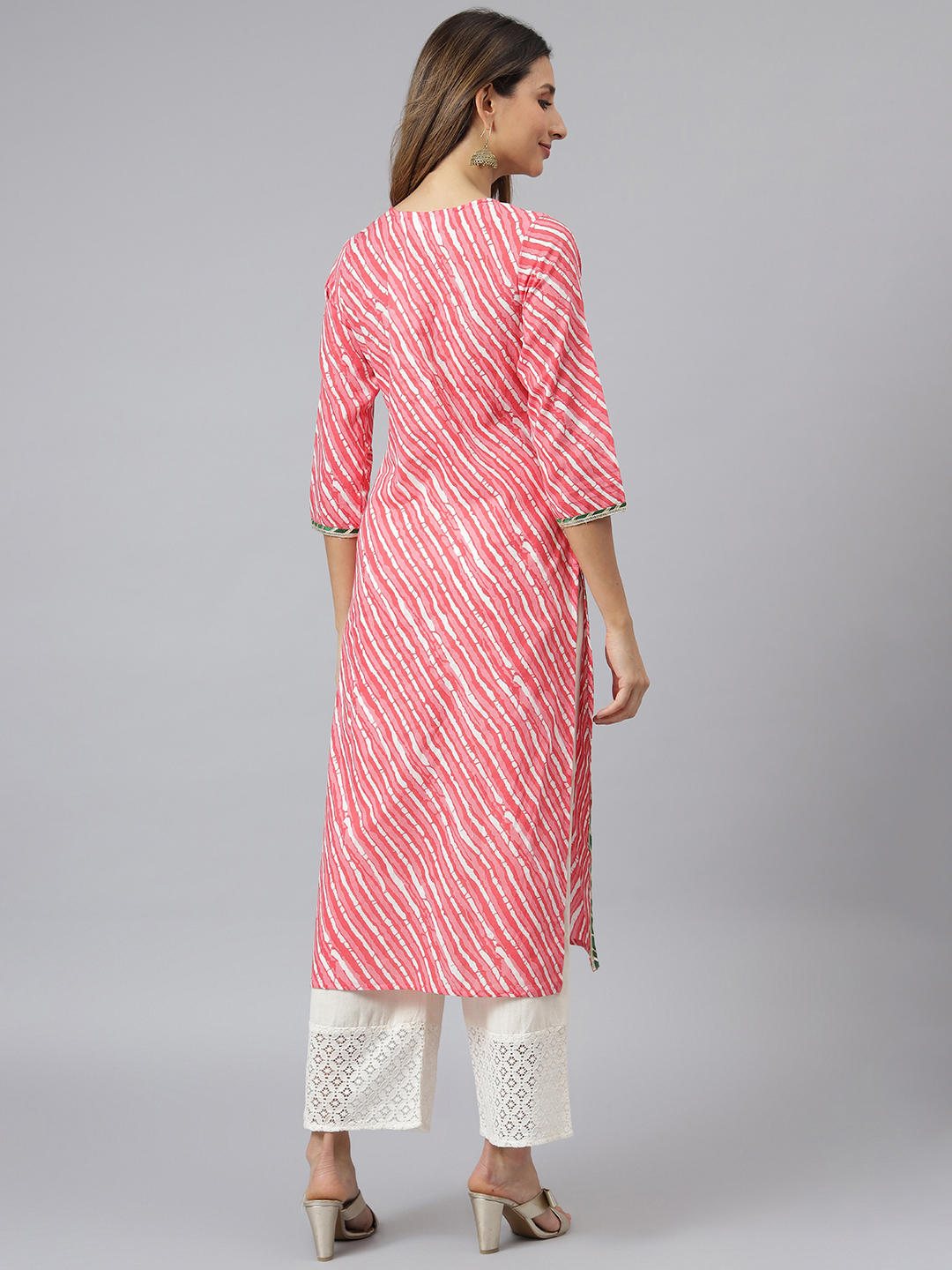 Fancy Kurti - Printed Cotton Lahariya Design, Size S To Xxl | Quick Dry, Washable, Waterproof, Trendy 3-4th Sleeve, Ideal For All Seasons