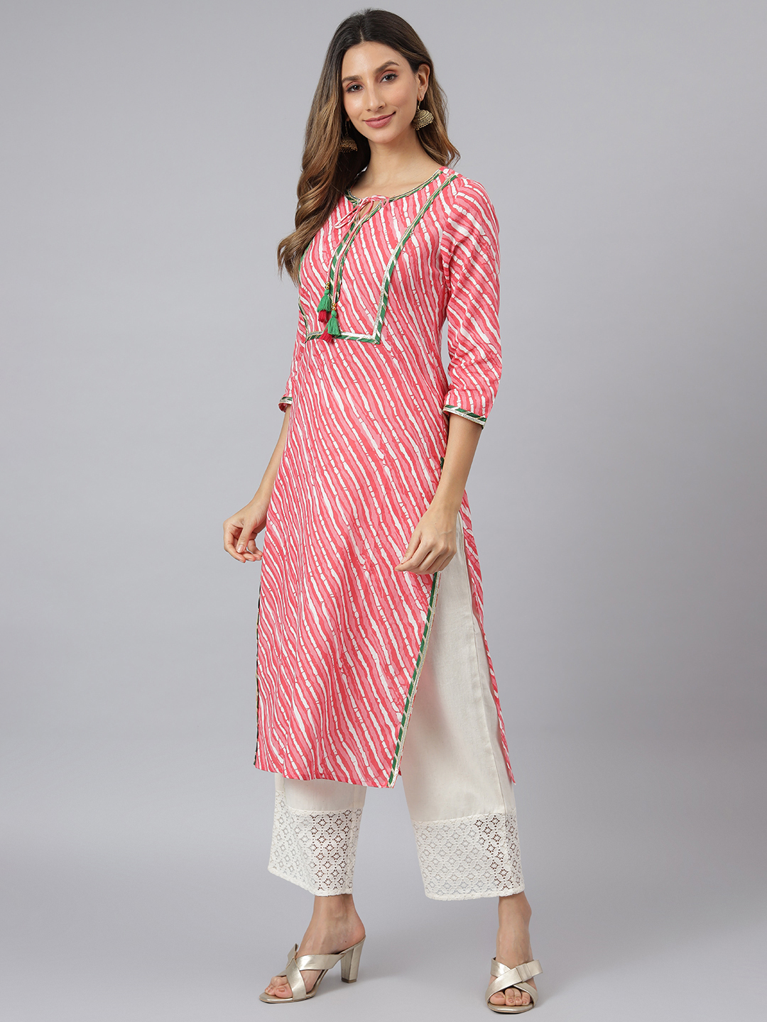 Fancy Kurti - Printed Cotton Lahariya Design, Size S To Xxl | Quick Dry, Washable, Waterproof, Trendy 3-4th Sleeve, Ideal For All Seasons