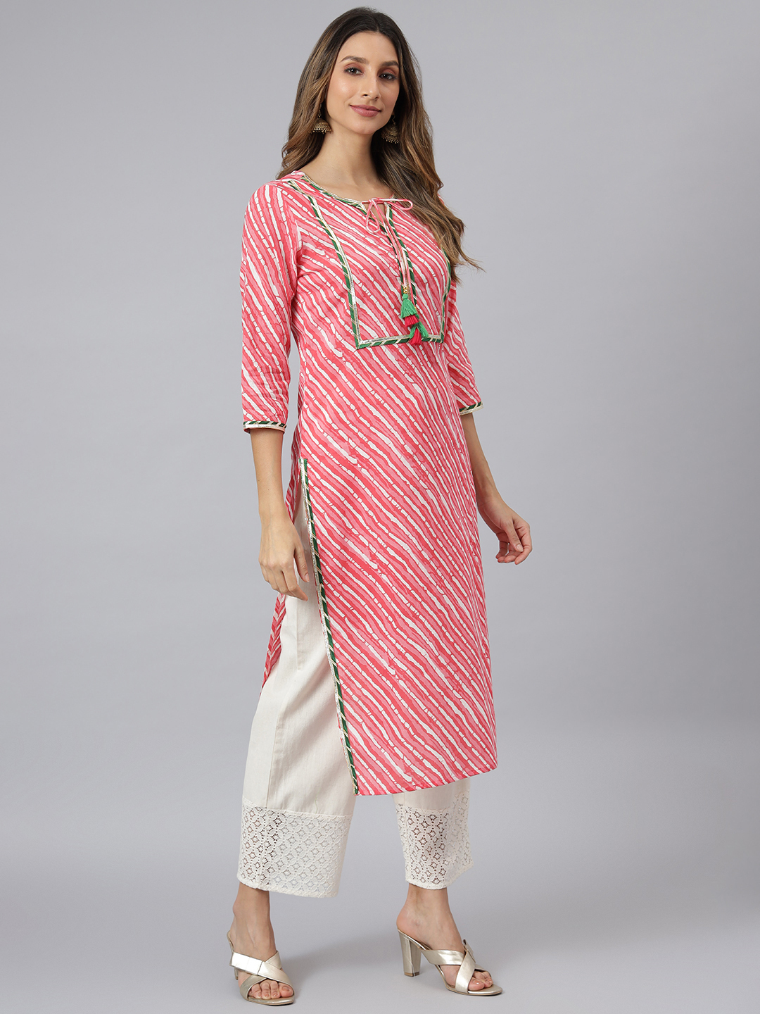 Fancy Kurti - Printed Cotton Lahariya Design, Size S To Xxl | Quick Dry, Washable, Waterproof, Trendy 3-4th Sleeve, Ideal For All Seasons