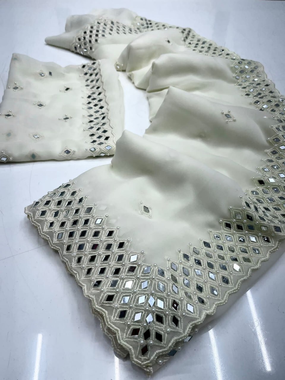 Mirror Work Saree - Georgette Fabric, 5 Vibrant Colors, Embroidered Design | Perfect For Bridal Occasions