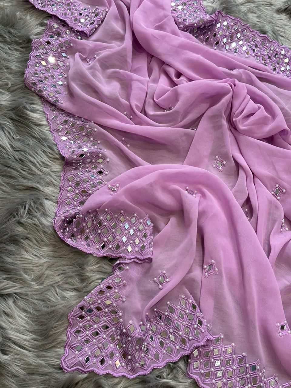 Mirror Work Saree - Georgette Fabric, 5 Vibrant Colors, Embroidered Design | Perfect For Bridal Occasions