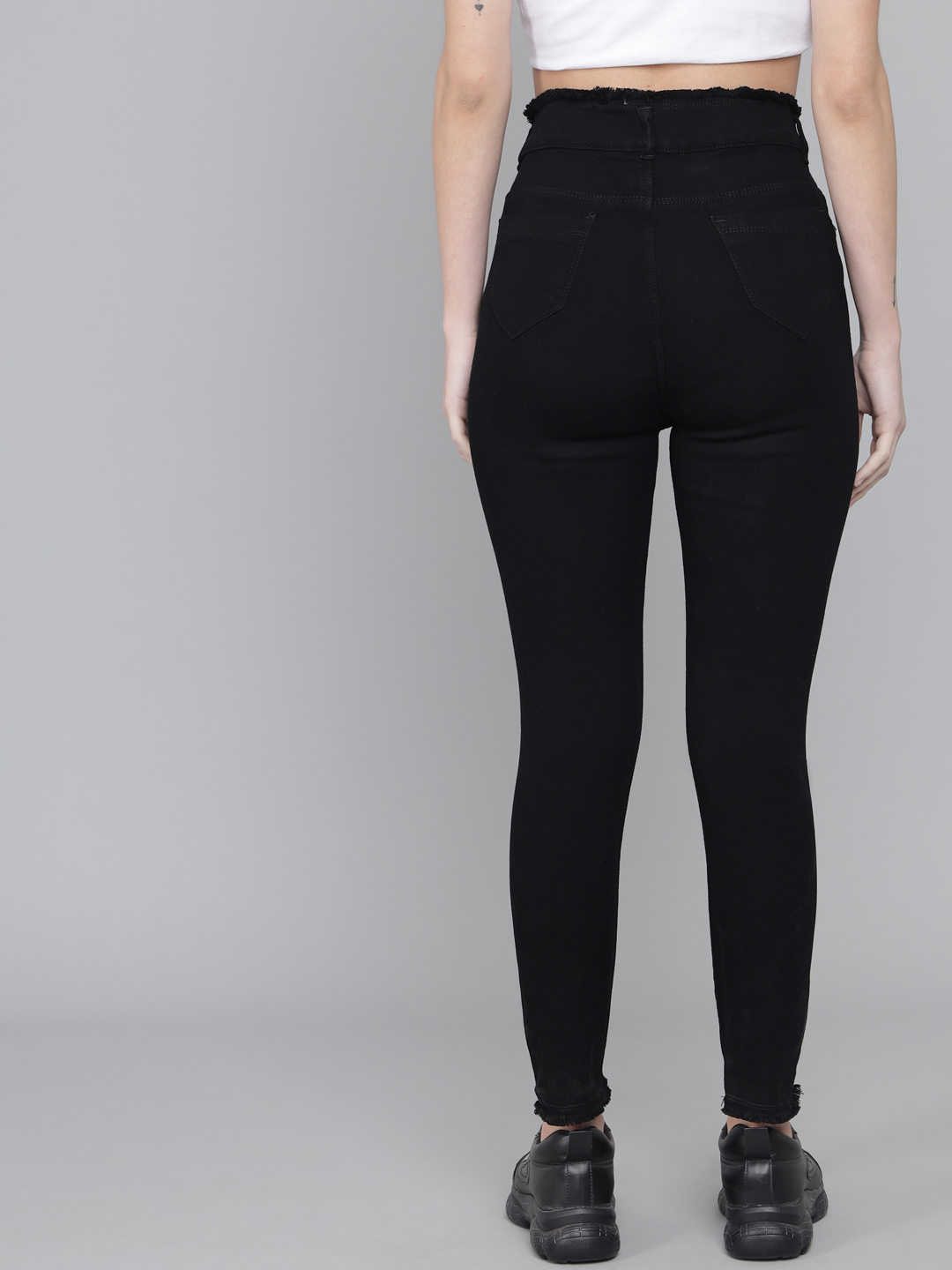 M Moddy 538black Stretchable Ankle Length Slim Fit Frey Hem Damaged Black Jeans For Women
