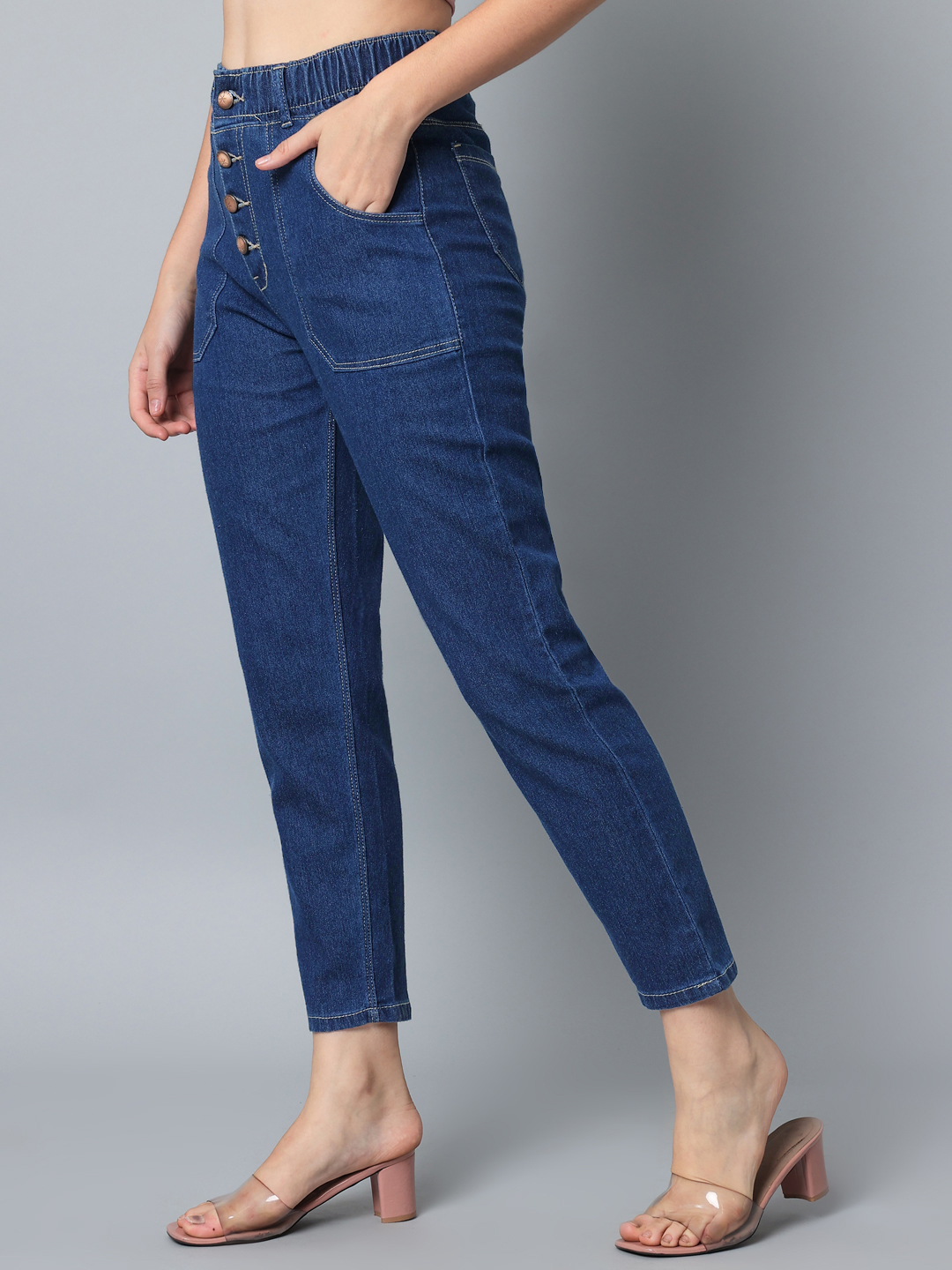 M Moddy Z582bw Women Slim Fit 4 Button Stretchable Ankle Length Jeans