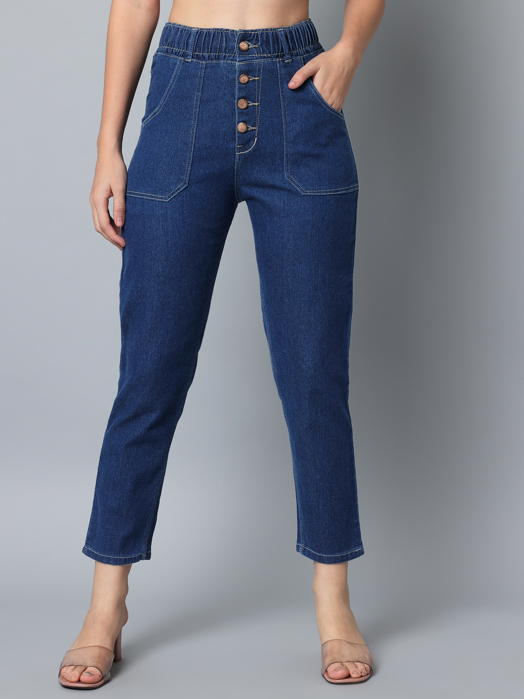 M Moddy Z582bw Women Slim Fit 4 Button Stretchable Ankle Length Jeans