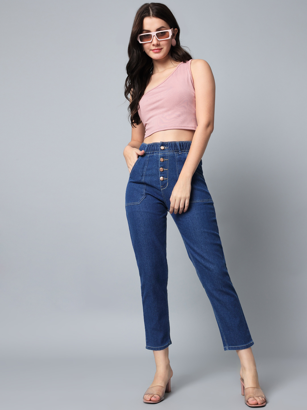 M Moddy Z582bw Women Slim Fit 4 Button Stretchable Ankle Length Jeans