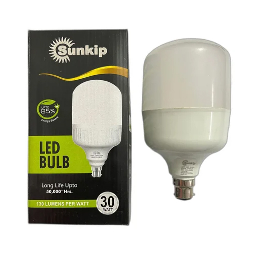 30W Sunkip LED Bulb - Aluminum, 40 Watt, Cool Daylight, 6500K Color Temperature, B22 Base | White, Plain Design, 1 Year Warranty