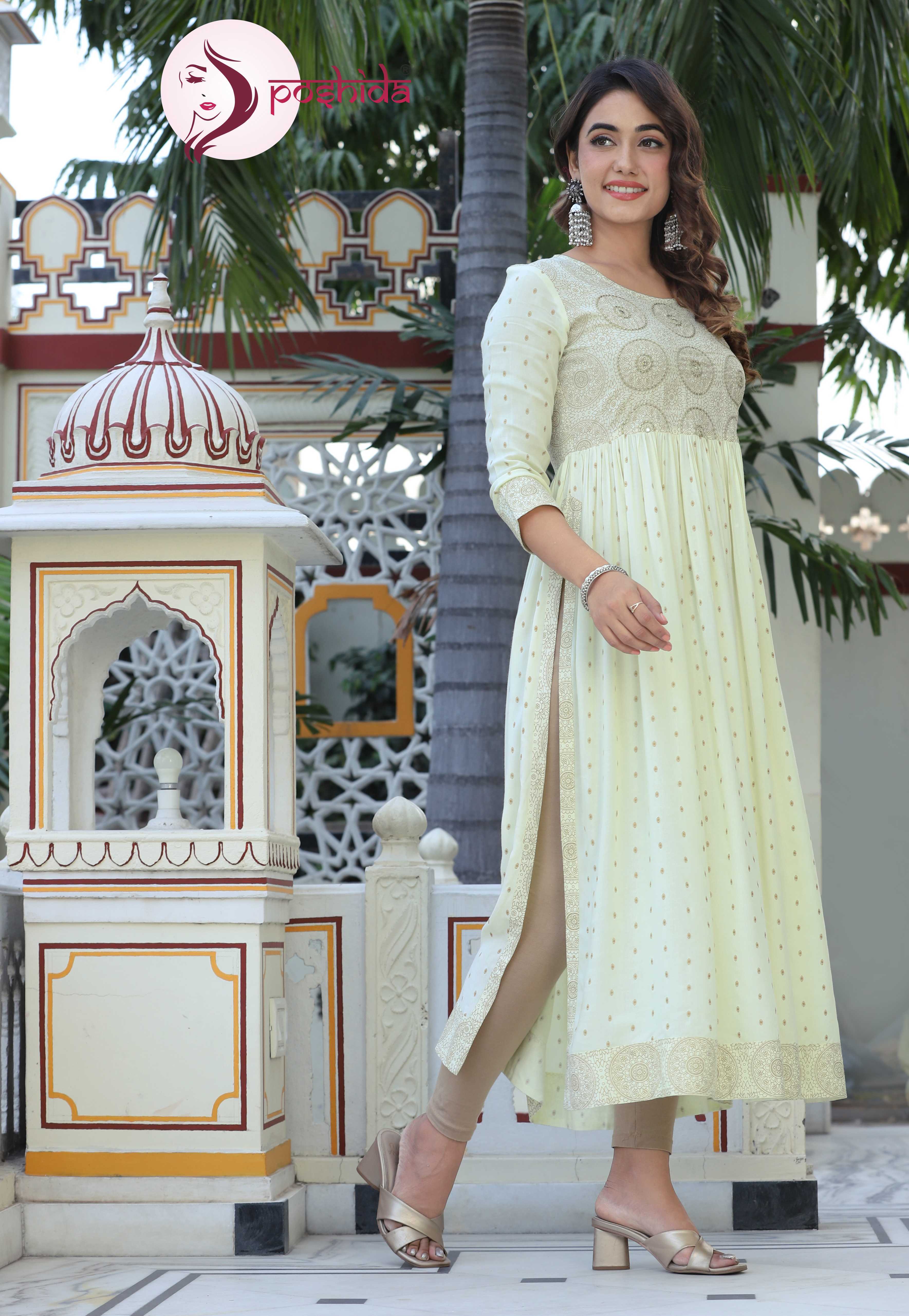 Lemon Aliya Kurti - Rayon, 3-4th Sleeve, Lemon Color | Washable, Printed Pattern, Suitable For All Seasons And Age Groups