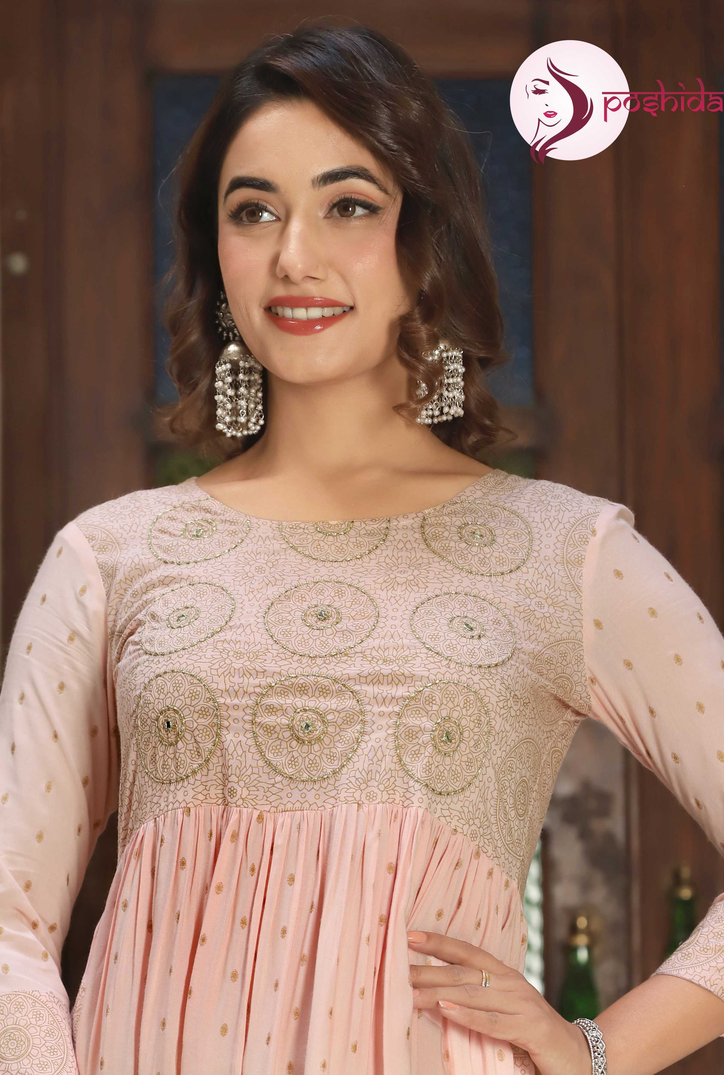 Peach Aliya Kurti - Rayon Fabric, Length 44 Inch, Sizes S-xxl | 3-4th Sleeves, Elegant Print, Washable, Suitable For All Occasions