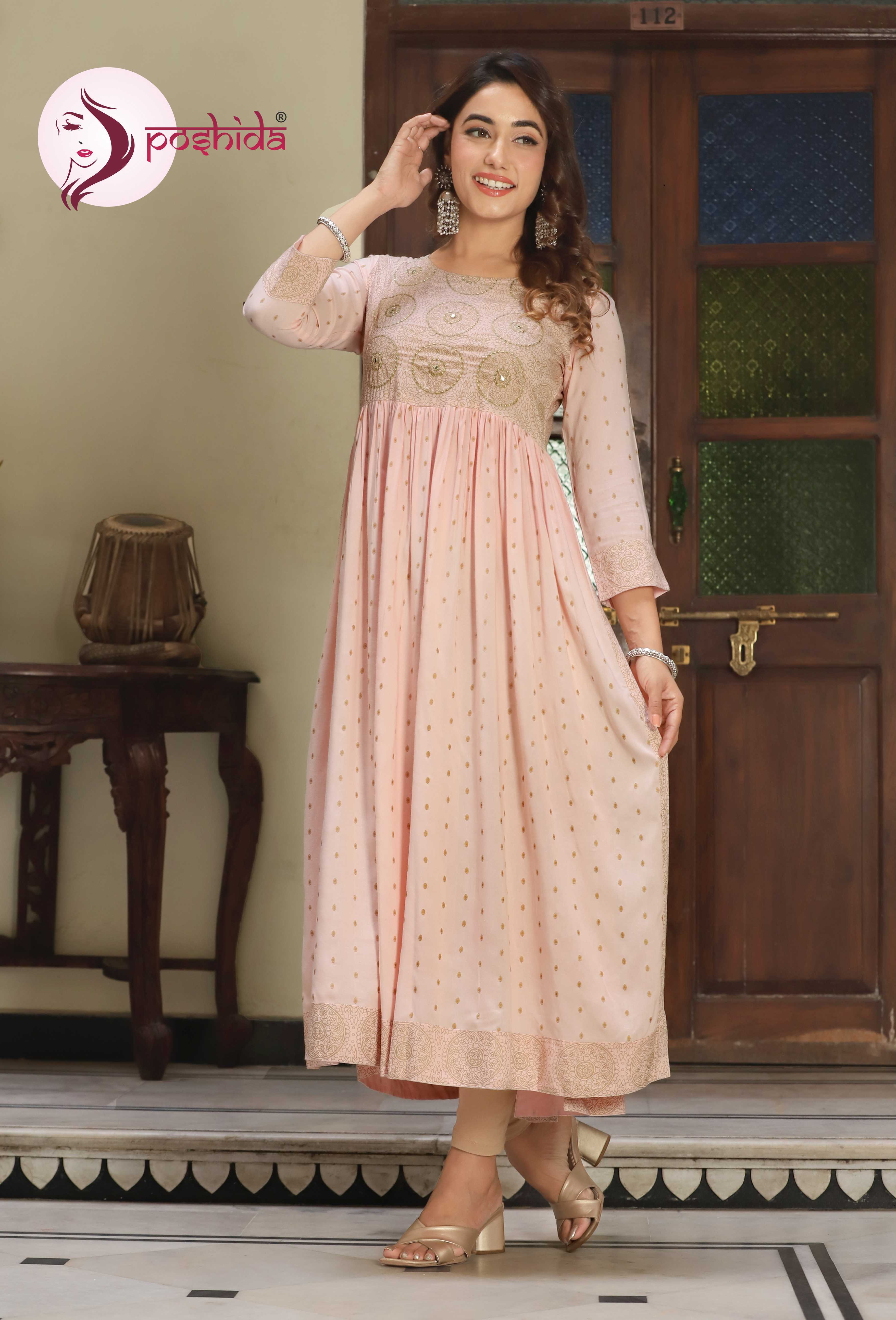 Peach Aliya Kurti - Rayon Fabric, Length 44 Inch, Sizes S-xxl | 3-4th Sleeves, Elegant Print, Washable, Suitable For All Occasions