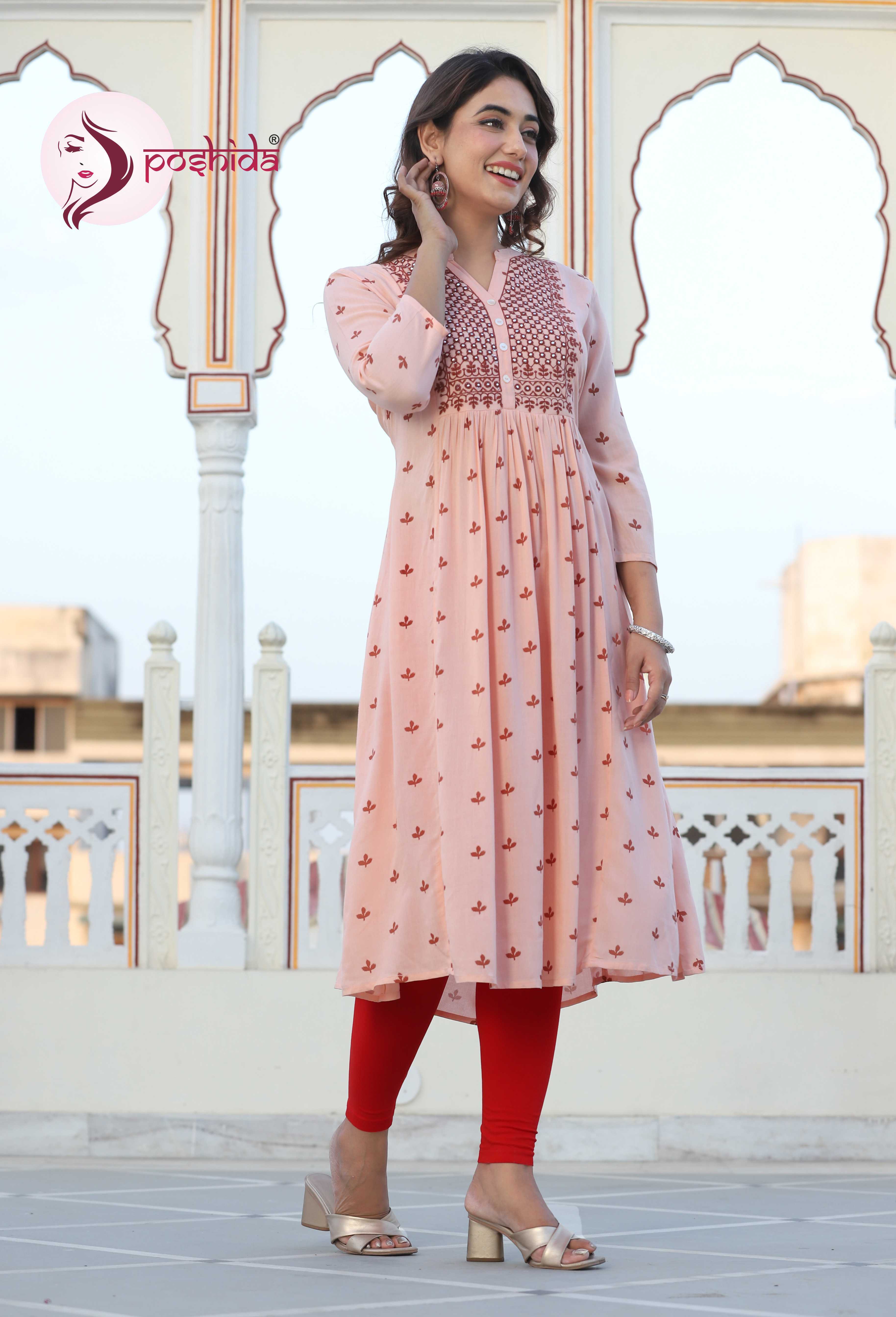 Washable Peach Elegant Kurta
