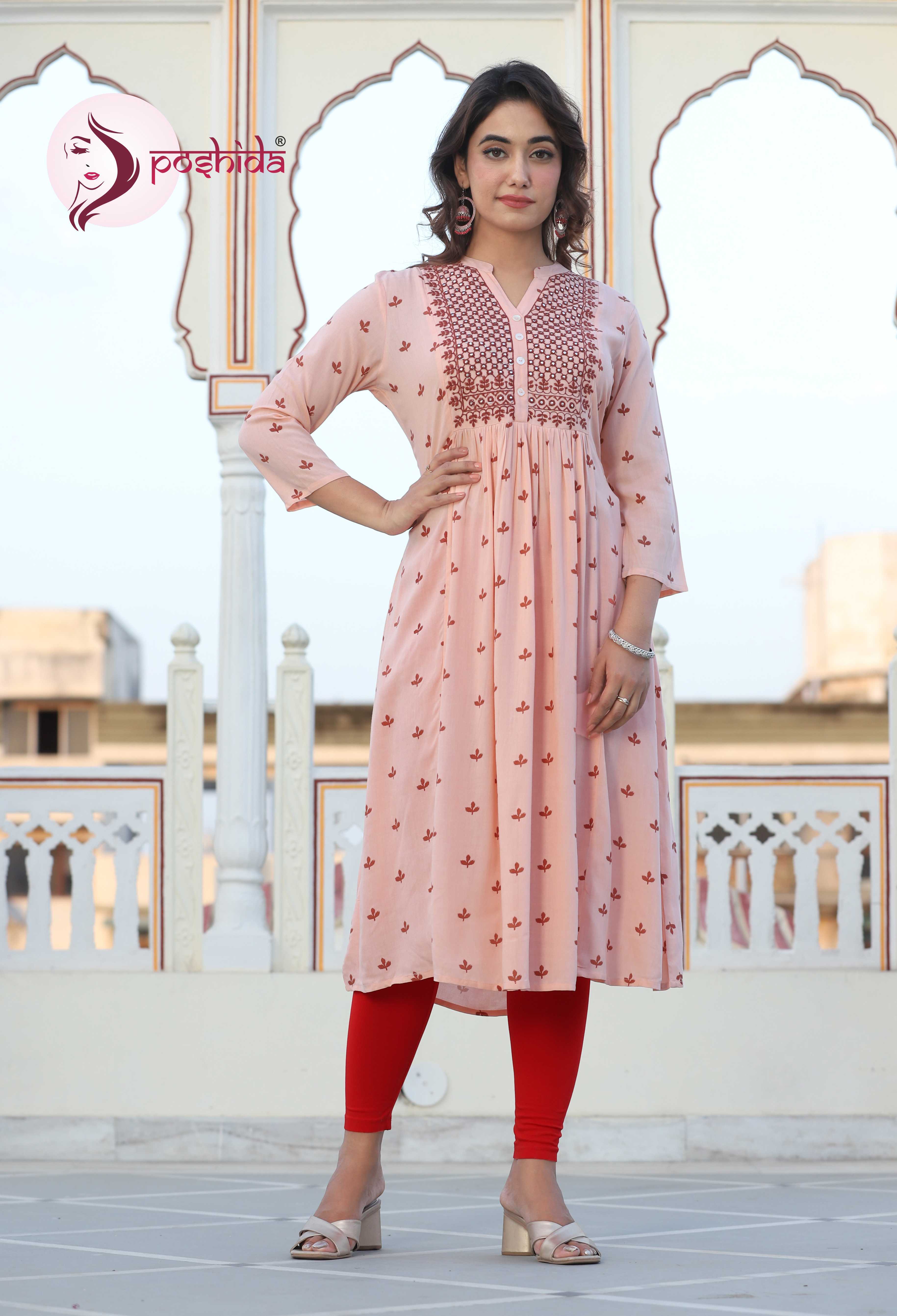 Washable Peach Elegant Kurta
