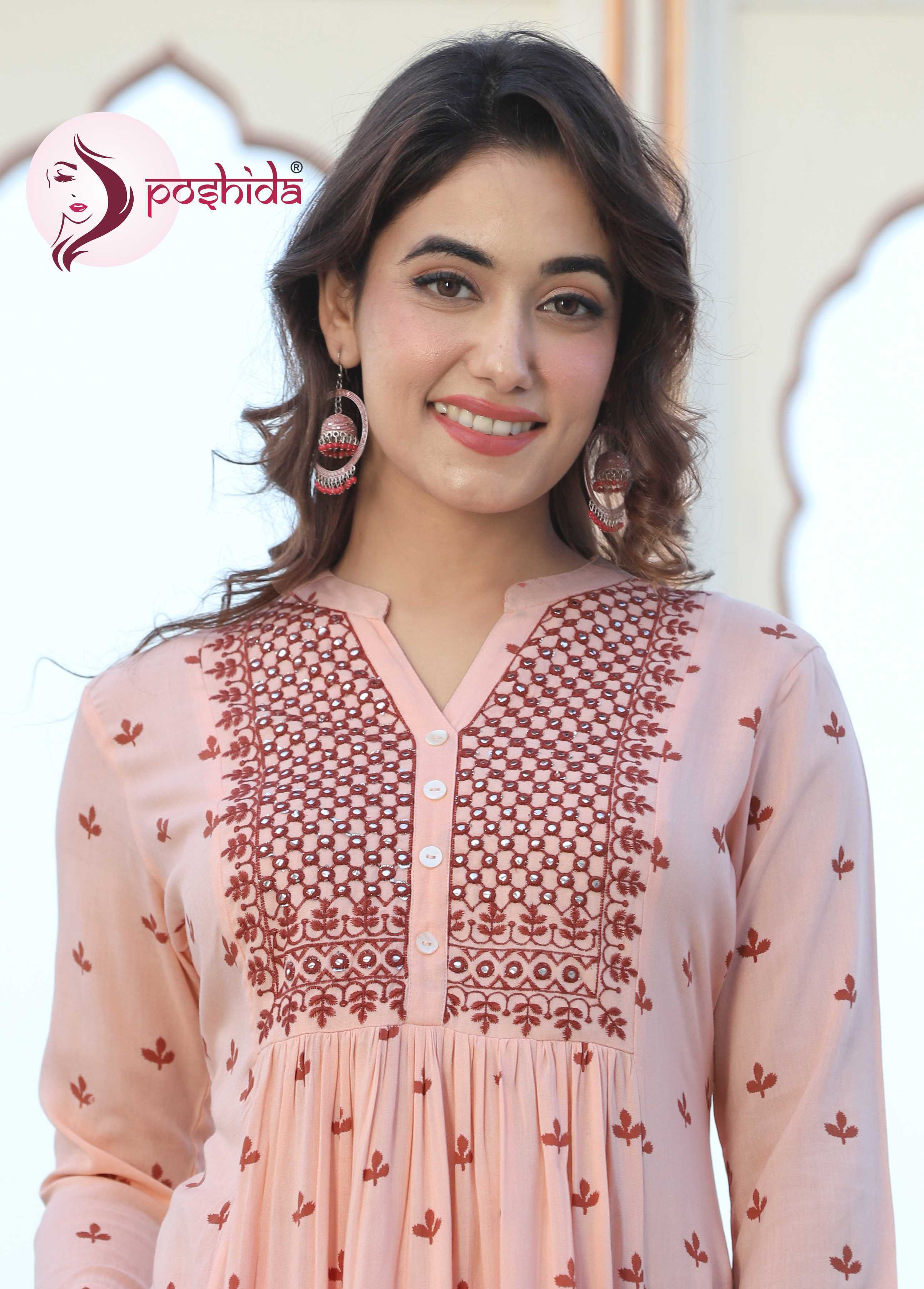 Washable Peach Elegant Kurta