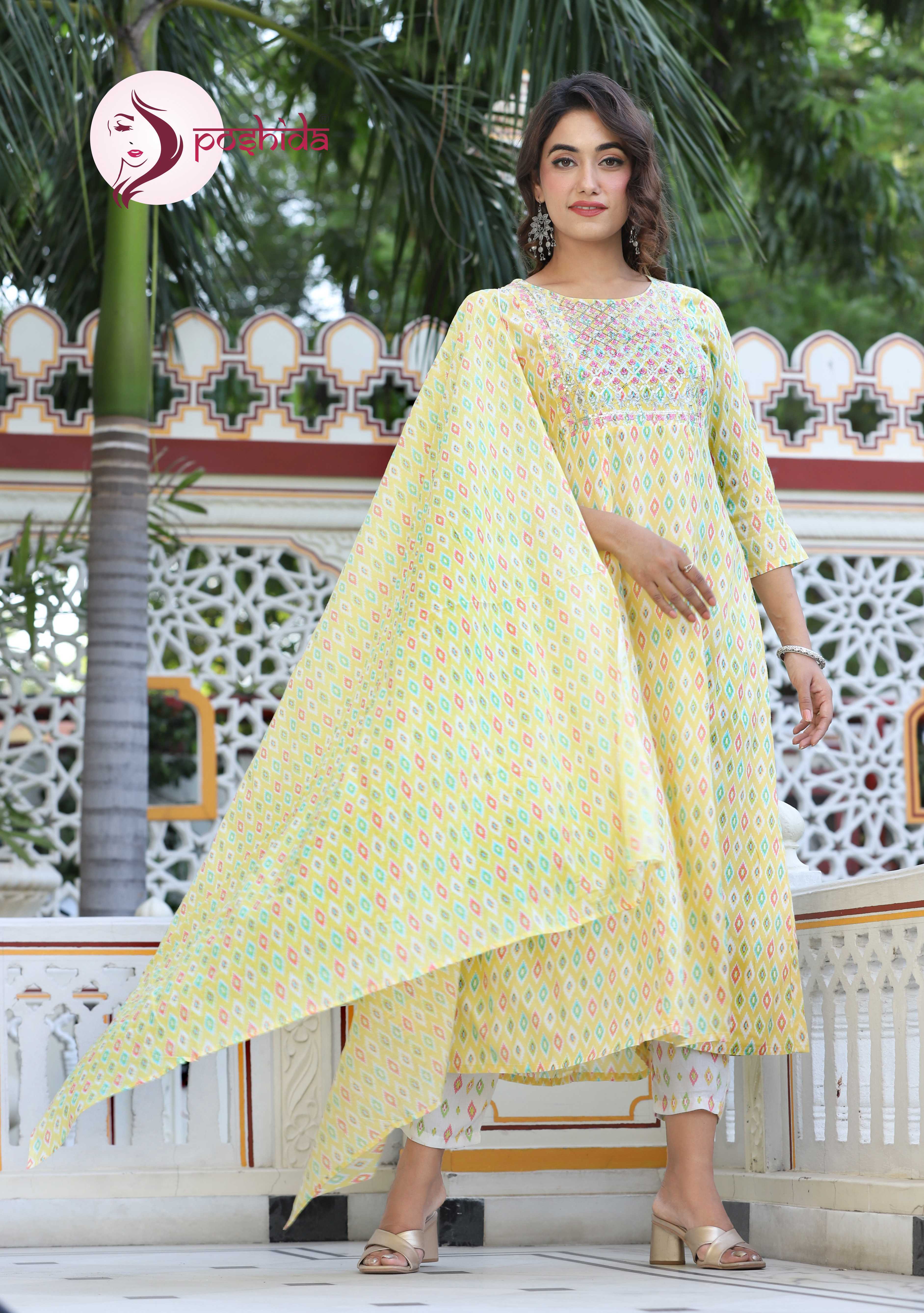 Lemon Chitralekha Three Piece Set - Rayon, Customized Size, Bright Yellow Color | Full Sleeves, Washable, Versatile For All Seasons