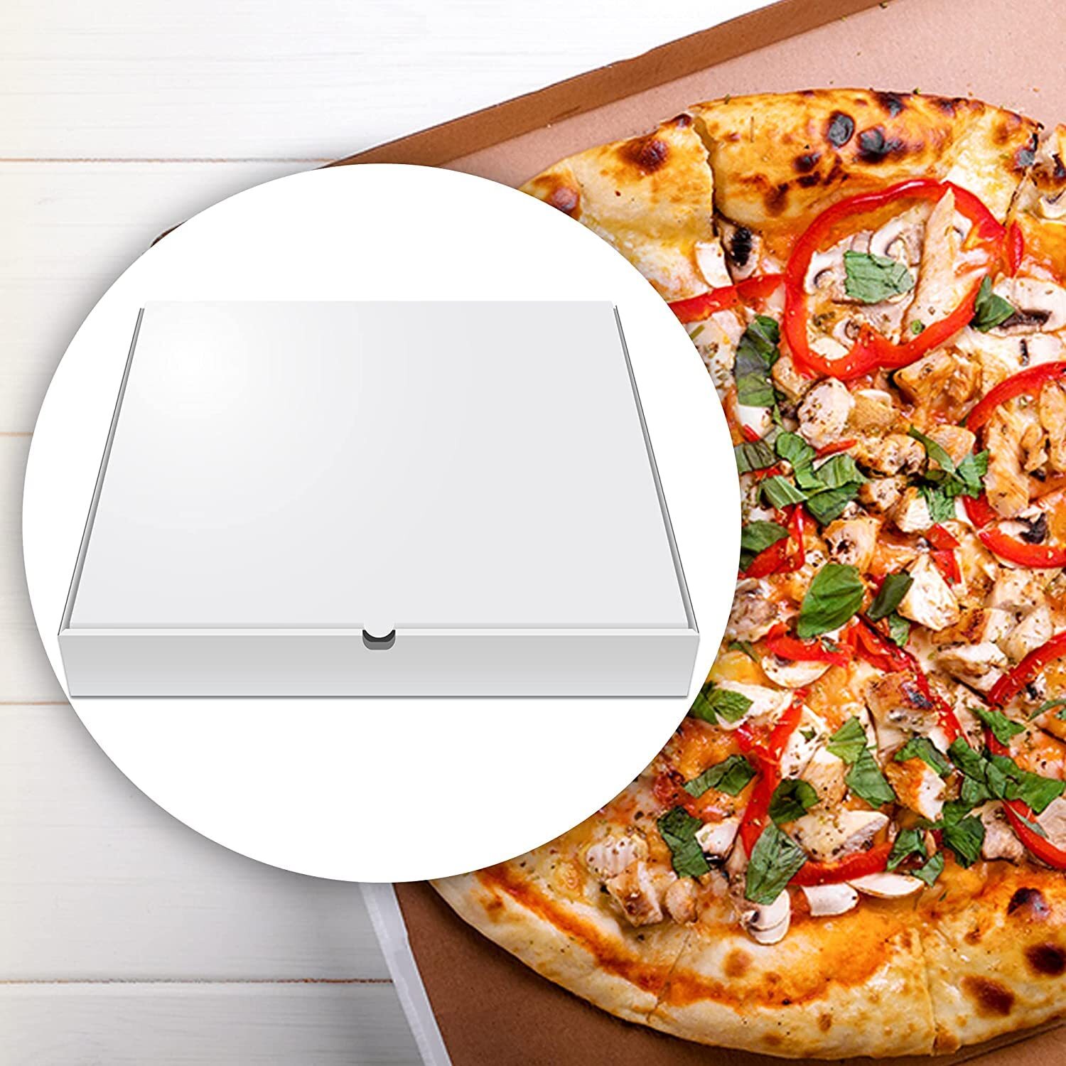 Pizza Box White Medium - Paper, 10x10x1.5 Inches, Clean Cowhide Brown Finish | Easy Customization, Eco-friendly, Crush-resistant Design