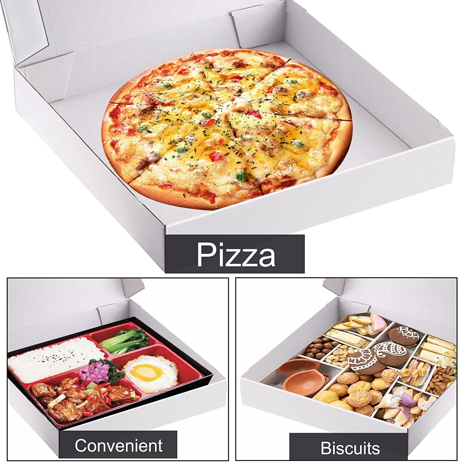 Pizza Box White Medium - Paper, 10x10x1.5 Inches, Clean Cowhide Brown Finish | Easy Customization, Eco-friendly, Crush-resistant Design