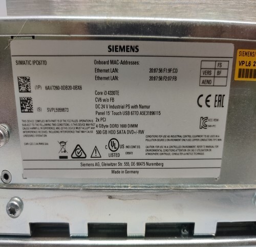 Siemens 6av7260-0db20-0bx6 Simatic Ipc677d - Industrial Pc, 15.6-inch Display , Integrated Touchscreen, High Performance For Automation Systems