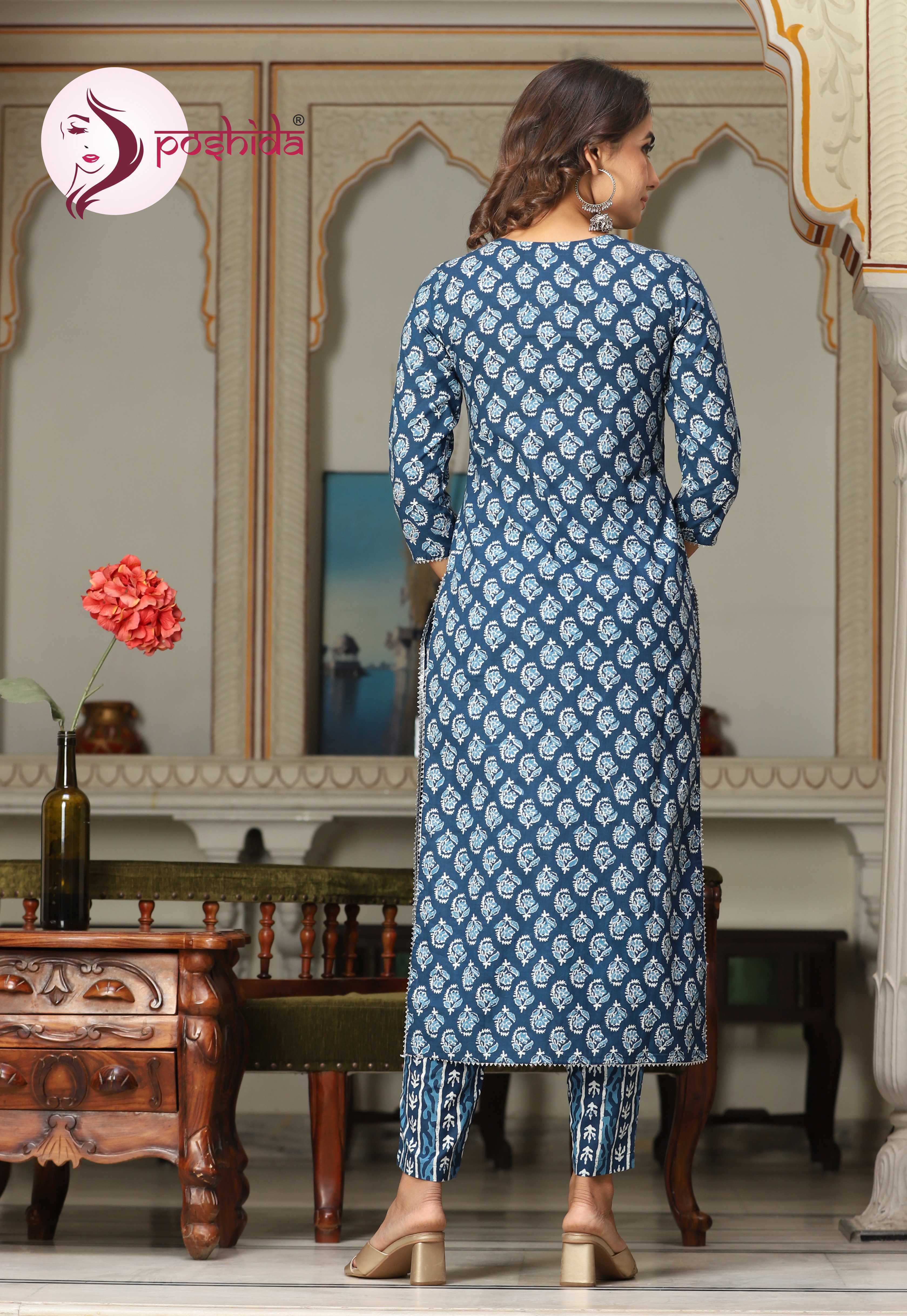 Blue Indigo Batik Print Three Piece Set