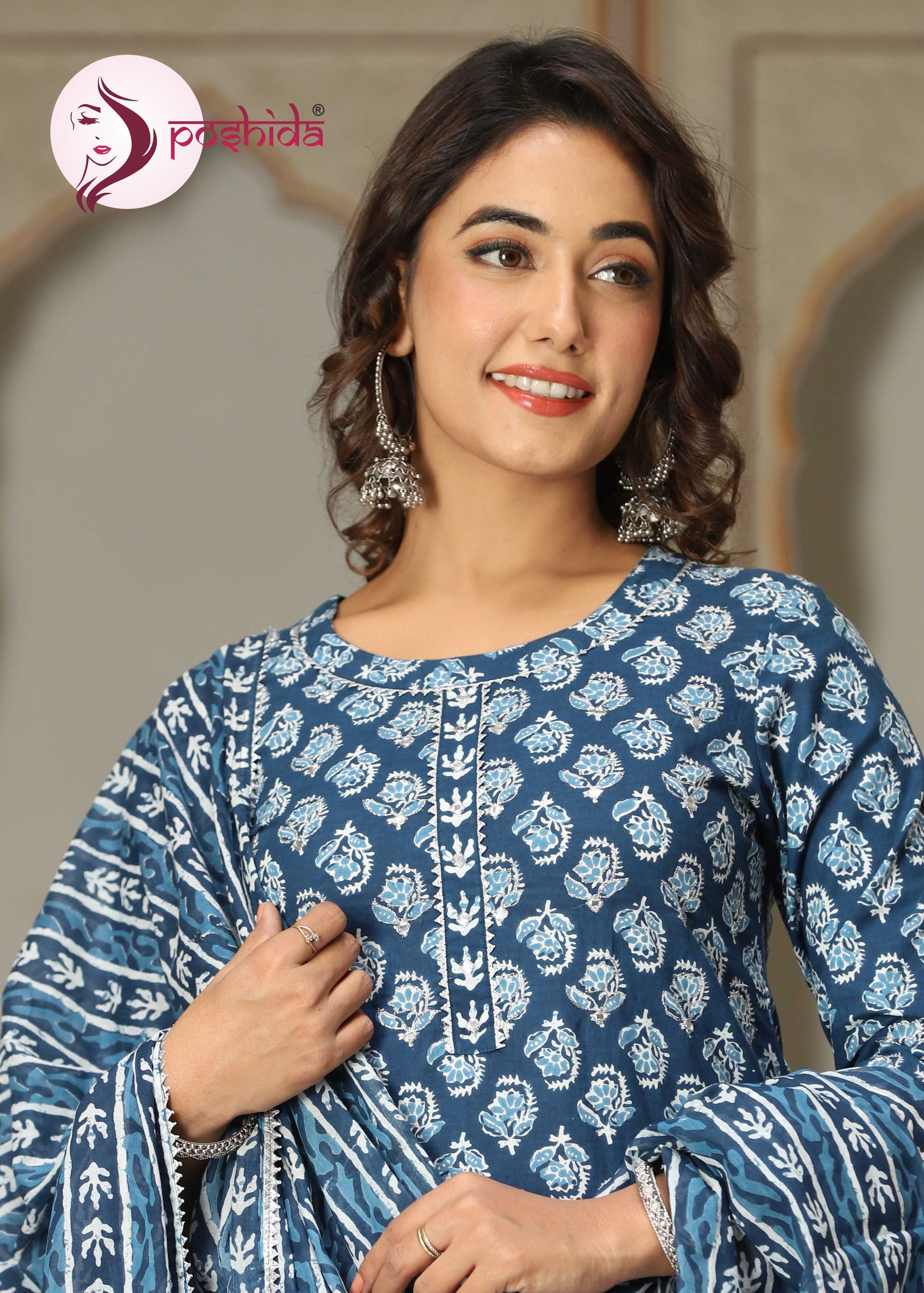 Blue Indigo Batik Print Three Piece Set