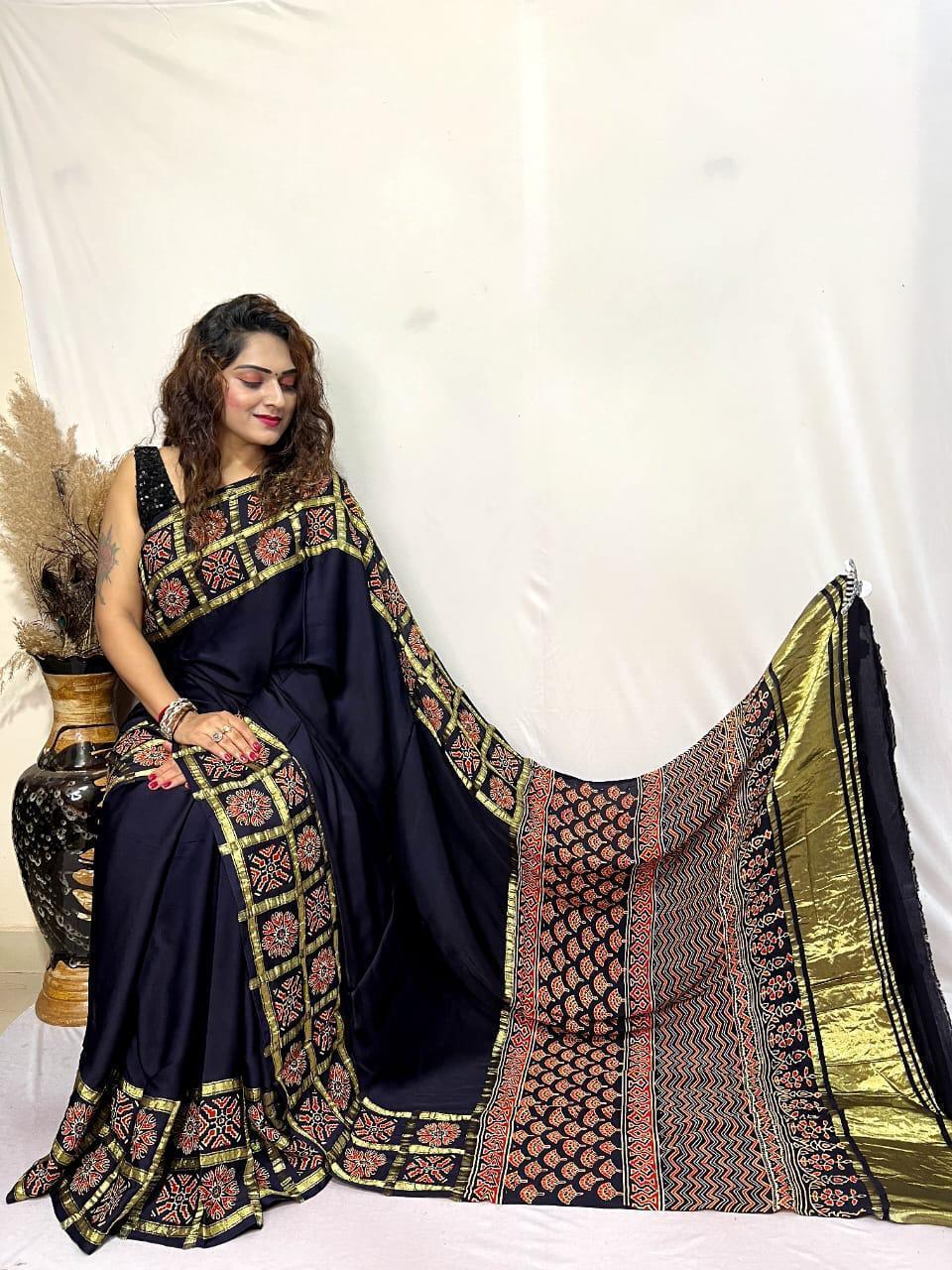 Hand Block Printed Saree - Silk Material, 5 Elegant Colors | Traditional Zari Work Artistry