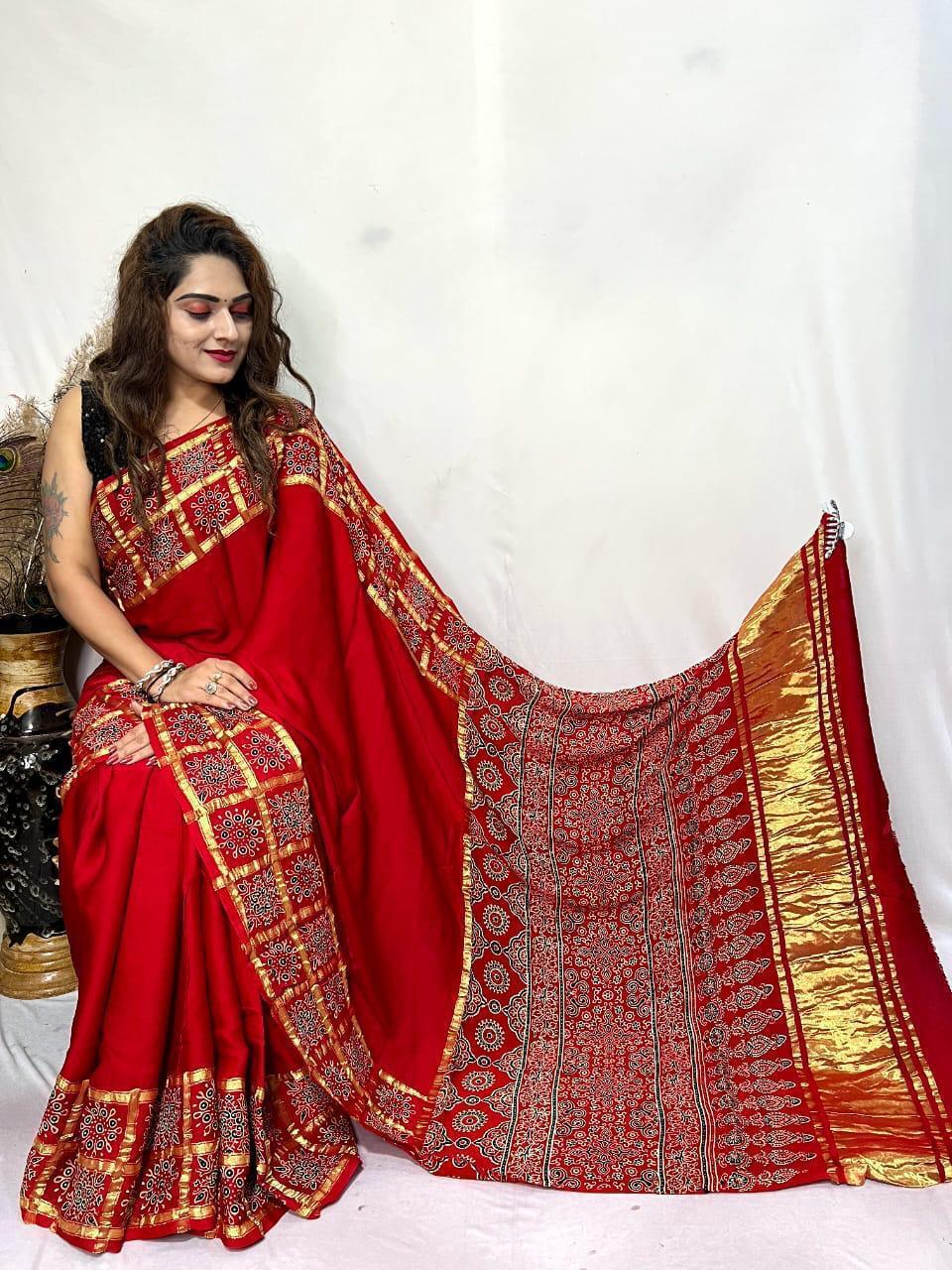 Hand Block Printed Saree - Silk Material, 5 Elegant Colors | Traditional Zari Work Artistry